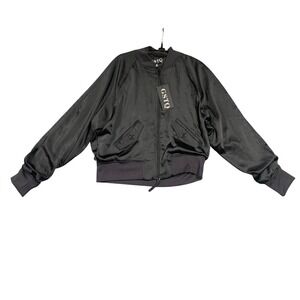 Brand‎ New GSTQ Satin Bomber Jacket Black Beauty Women's Size M Made in Portugal